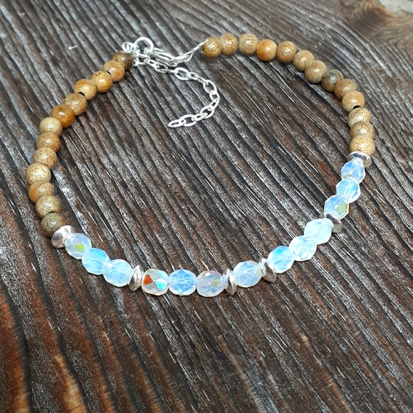 Aaa moonstone/sandalwood/ sterling silver bracelet - Picture 1 of 7
